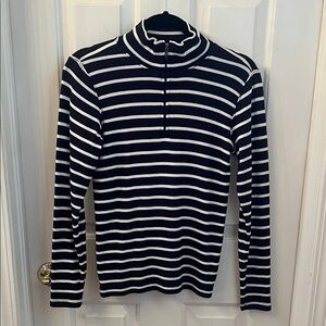 L.L. Bean Women’s Navy and White Striped Zip-Up Knit Pullover Top ~ Size XS